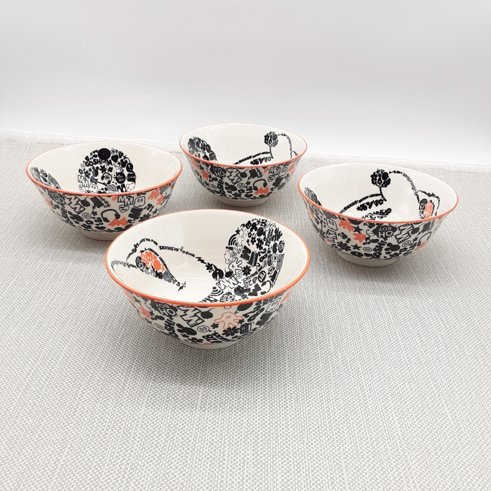 Disney Mickey Head 6 Inch Tidbit Bowl Cereal Soup Multicolor Black White Orange